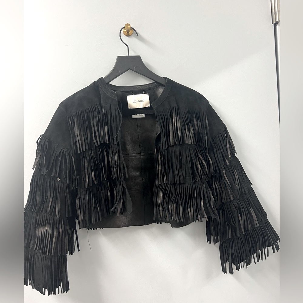 DOROTHEE SCHUMACHER black velour suede fringe jacket